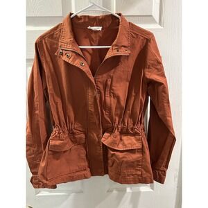 Y2K Burnt Orange Utility Jacket Cinched Waist Cotton Casual Chic Size S